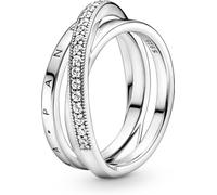 Pandora Signature Crossover Pavé Triple Band sterling silver ring with clear cubic zirconia, 48