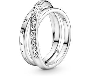 Pandora Signature Crossover Pavé Triple Band sterling silver ring with clear cubic zirconia, 48