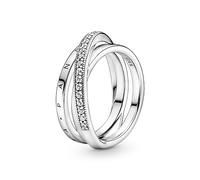 Pandora Signature Crossover Pavé Triple Band sterling silver ring with clear cubic zirconia, 56