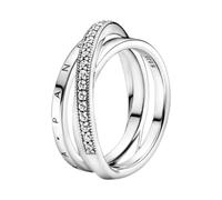 Pandora Signature Crossover Pavé Triple Band sterling silver ring with clear cubic zirconia, 58