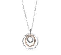 Pandora Signature interlocking circles sterling silver and 14k rose gold-plated pendant with clear cubic zirconia and necklace