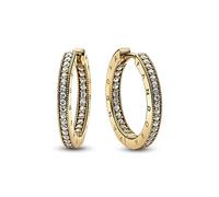 Pandora Signature logo 14k gold-plated hoop earrings with clear cubic zirconia