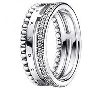 Pandora Signature Logo Pavé & Beads sterling silver ring with clear cubic zirconia, 54