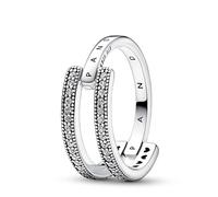 Pandora Signature Logo & Pavé Double Band sterling silver ring with clear cubic zirconia