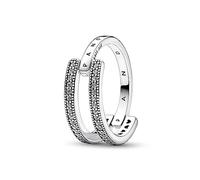 Pandora Signature Logo & Pavé Double Band sterling silver ring with clear cubic zirconia, 54