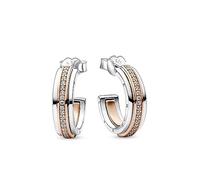 Pandora Signature logo sterling silver and 14k rose gold-plated hoop earrings with clear cubic zirconia