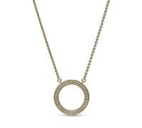 Pandora Signature Pavé & Hearts Circle 14k gold-plated necklace with clear cubic zirconia