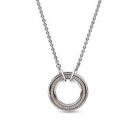Pandora Signature Pavé & Hearts Circle sterling silver and 14k rose gold-plated necklace with clear cubic zirconia