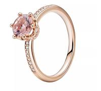 Pandora Signature Pink Sparkling Crown 14k rose gold-plated ring with blush pink crystal and clear cubic zirconia, 56