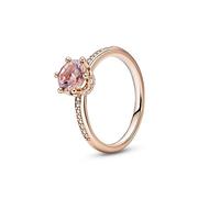 Pandora Signature Pink Sparkling Crown 14k rose gold-plated ring with blush pink crystal and clear cubic zirconia, 50