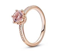 Pandora Signature Pink Sparkling Crown 14k rose gold-plated ring with blush pink crystal and clear cubic zirconia, 48