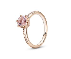 Pandora Signature Pink Sparkling Crown 14k rose gold-plated ring with blush pink crystal and clear cubic zirconia, 52