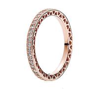 Pandora Signature Sparkle & Hearts 14k Rose gold-plated ring with clear cubic zirconia, 48