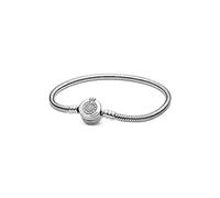 Pandora Signature Sparkling Crown O Snake Chain sterling silver bracelet with clear cubic zirconia, 19