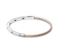 Pandora Signature Two-tone I-D Pavé sterling silver and 14k rose gold-plated bangle with clear cubic zirconia