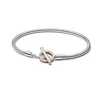 Pandora Signature Two-tone Logo T-Bar Snake Chain sterling silver and 14k rose gold-plated toggle bracelet, 21