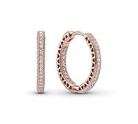Pandora Signature Women's 14k Rose Gold-Plated Sparkle and Hearts Cubic Zirconia Hoop Earrings, No Box