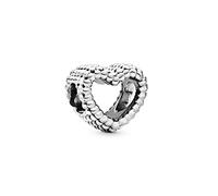 PANDORA Signature Women's Sterling Silver Beaded Heart Bracelet Charm, No Box