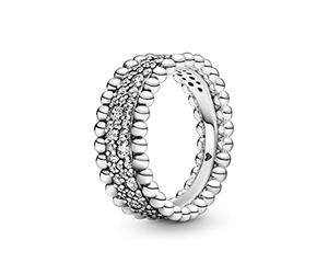 Pandora Signature Women's Sterling Silver Beaded Pavé Band Ring, Size 50