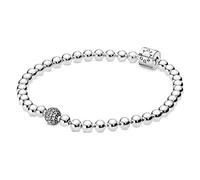 PANDORA Signature Women's Sterling Silver Beads and Pavé Cubic Zirconia Bracelet, Size 19, No Box