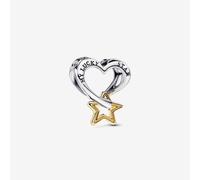 PANDORA Silver 14ct Gold Plated Lucky Star Heart Charm 763513C00