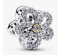 PANDORA Silver 14ct Gold Plated Pavé Flower Openwork Charm 764480C01