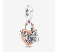 PANDORA Silver 14ct Rose Gold Plated Heart Padlock Charm 780087C01