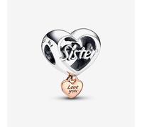 PANDORA Silver 14ct Rose Gold Plated Love You Sister Charm 782244C00