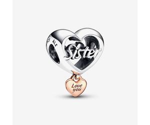 PANDORA Silver 14ct Rose Gold Plated Love You Sister Charm 782244C00