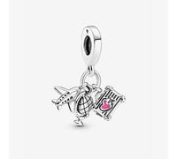 PANDORA Silver Aeroplane Globe Suitcase Dangle Charm 799435C01