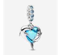 PANDORA Silver Blue Murano Glass Dolphins Dangle Charm 793924C01