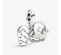 PANDORA Silver Cats & Hearts Double Dangle Charm 799546C01