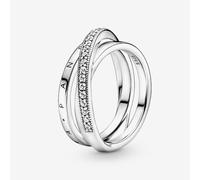 PANDORA Silver Crossover Pave Triple Band Ring 199057C01-56