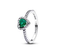 Pandora Silver Elevated Royal Green Heart Ring - 56