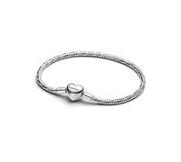 Pandora Silver Heart Clasp Faceted Snake Chain Bracelet - 21cm