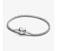 PANDORA Silver Heart Clasp Faceted Snake Chain Bracelet 594236C00-20