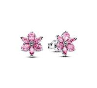Pandora Silver Herbarium Sparkling Pink Flower Stud Earrings