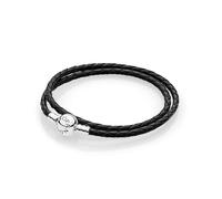 PANDORA Silver Leather Bracelet Double Black 590745CBK-D4 Brand, One Size, Metal, No Gemstone, one size, Metal, No Gemstone