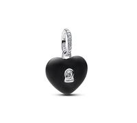 Pandora Silver Matte Black Ceramic Heart Padlock Dangle Charm