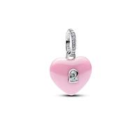 Pandora Silver Pink Ceramic Heart Padlock Dangle Charm