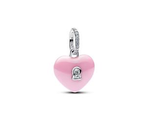 Pandora Silver Pink Ceramic Heart Padlock Dangle Charm