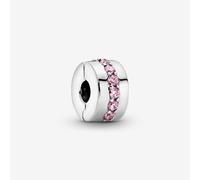 PANDORA Silver Pink Sparkling Row Clip Charm 791972PCZ