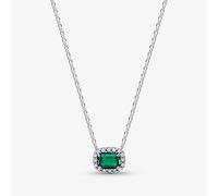 PANDORA Silver Rectangular Sparkling Green Halo Necklace 394503C01-45