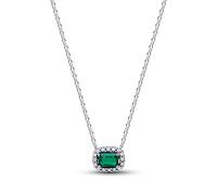 Pandora Silver Rectangular Sparkling Green Halo Pendant Necklace