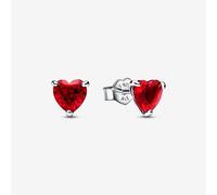PANDORA Silver Red Crystal Heart Stud Earrings 292549C01