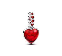 Pandora Silver Red Murano Glass Heart Double Dangle Charm