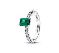 PANDORA Silver Ring for Women Rectangular Sparkling Green Saints 194506C01, 52, Sterling Silver, Cubic Zirconia