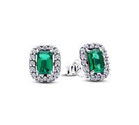 Pandora Silver Sparkling Green Rectangular Stud Earrings