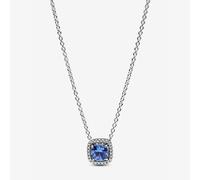 PANDORA Silver Sparkling Square Blue Halo Pendant Necklace 393560C01-45