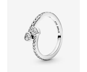Pandora Silver Two Sparkling Hearts Ring 191023CZ-50